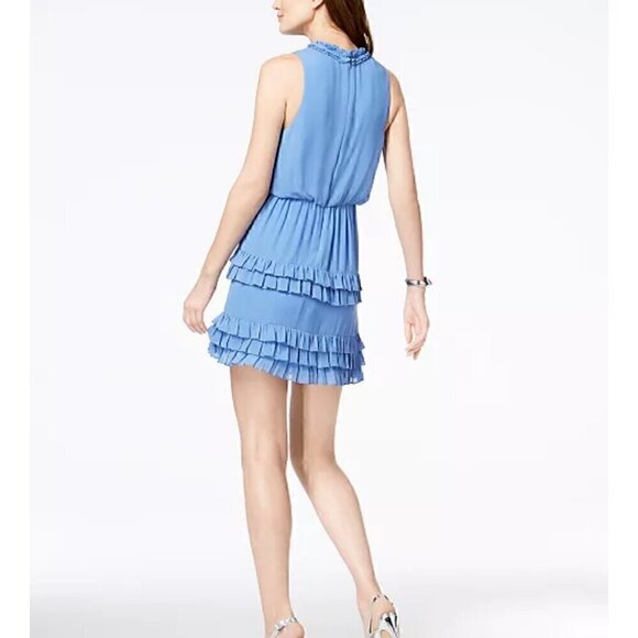 NWOT Laundry by Shelli Segal Women Ruffle Elastic Waist Blue Dress - Size 6 - Picture 2 of 11
